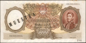 ARGENTINA. Banco Central Republica Argentina. 5000 Pesos, 1970. P-280s. Specimen. About Uncirculated.

Rust is noticed in the top right margin.

Estim...