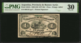 ARGENTINA. Provincia de Buenos Ayres. 1 Peso, 1869 (ND 1877-83). P-S481b. Very Fine 30.

Estimate: $50.00-$100.00