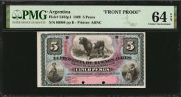 ARGENTINA. La Provincia de Buenos Ayres. 5 Pesos, 1869. P-S483p1. Front Proof. PMG Choice Uncirculated 64 EPQ.

PMG comments "Printer's Annotation."

...
