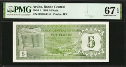 ARUBA. Lot of (2). Banco Central. 5 Florin, 1986 & 1990. P-1 & 6. PMG Gem Uncirculated 66 EPQ & Superb Gem Unc 67 EPQ.

Estimate: $50.00-$100.00