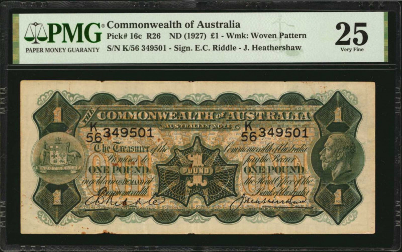 AUSTRALIA. Commonwealth of Australia. 1 Pound, ND (1927). P-16c. PMG Very Fine 2...