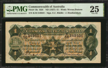 AUSTRALIA. Commonwealth of Australia. 1 Pound, ND (1927). P-16c. PMG Very Fine 25.

Watermark of woven pattern. PMG comments "Rust."

From the Don All...
