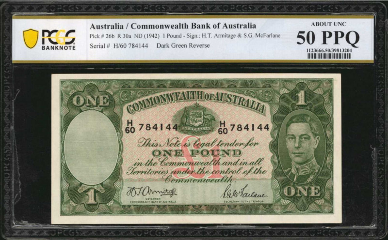 AUSTRALIA. Commonwealth Bank of Australia. 1 Pound, ND (1942). P-26b. PCGS Bankn...