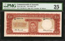 AUSTRALIA. Commonwealth of Australia. 10 Pounds, ND (1952). P-28d. PMG Very Fine 25.

Coombs-Wilson signature combo. From the Rickey Collection with a...