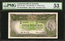 AUSTRALIA. Commonwealth of Australia. 1 Pound, ND (1953-60). P-30. PMG About Uncirculated 53.

Signature title- Governor C.B.A. Watermark of Cook. PMG...