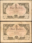 AUSTRIA. Lot of (2). K.K. Staats Central Casse. 5 Gulden, 1866. P-A151b. Fine.

A duo of Fine condition 5 Gulden notes. Margin tears, pinholes, staini...