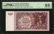 AUSTRIA. National Bank. 50 Schilling, 1951. P-130. PMG Choice Uncirculated 64 EPQ.

A nearly Gem offering of this 50 Schilling Austrian note.

Estimat...