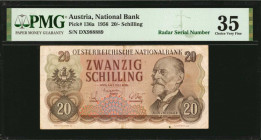 AUSTRIA. Oesterreichische Nationalbank. 20 Schilling, 1956. P-136a. Radar Serial Number. PMG Choice Very Fine 35.

Radar serial number of "9889889."

...