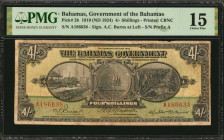 BAHAMAS. Government of the Bahamas. 4 Shillings, 1919 (ND 1924). P-2b. PMG Choice Fine 15.

Printed by CBNC. Serial number prefix A. Signature of A.C....