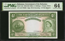BAHAMAS. Government of the Bahamas. 4 Shillings, 1936 ND (1963). P-13d. PMG Choice Uncirculated 64.

Printed signatures of W.H. Sweeting and G.W.K. Ro...