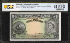 BAHAMAS. Bahamas Government. 1 Pound, ND (1953). P-15d. PCGS Banknote Uncirculated 62 PPQ.

Printed by TDLR. A slight skew in the printing is the only...