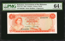 BAHAMAS. Government of the Bahamas. 5 Dollars, 1965. P-21a. PMG Choice Uncirculated 64 EPQ.

2 signatures. Nearly Gem.

Estimate: $175.00-$275.00