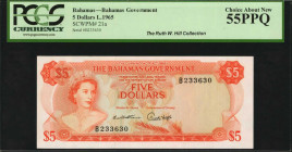 BAHAMAS. Bahamas Government. 5 Dollars, 1965. P-21a. 2 signatures. PCGS Currency Choice About New 55 PPQ.

From the Ruth W. Hill Collection. Bright or...