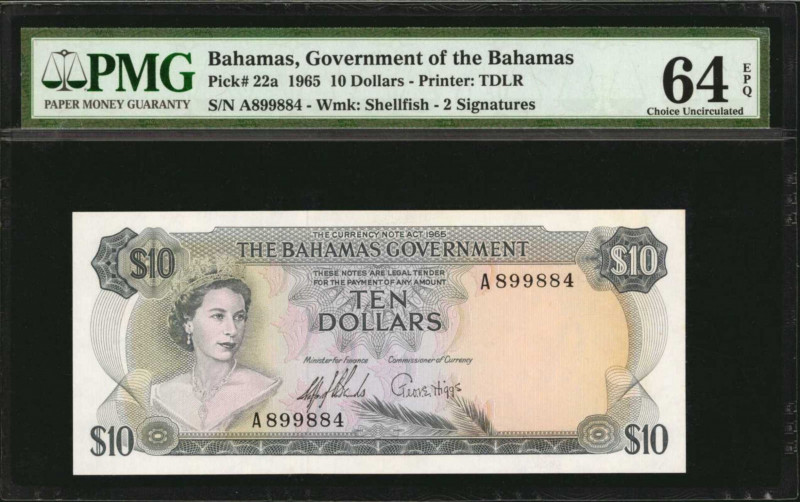 BAHAMAS. Government of the Bahamas. 10 Dollars, 1965. P-22a. PMG Choice Uncircul...