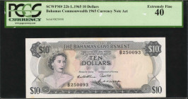 BAHAMAS. Bahamas Government. 10 Dollars, 1965. P-22b. PCGS Currency Extremely Fine 40.

Printed by TDLR. A triple signature 10 Dollar note from the co...