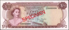 BAHAMAS. Bahamas Monetary Authority. 50 Cents, 1968. P-26s. Specimen. Uncirculated.

Estimate: $50.00-$100.00