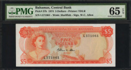 BAHAMAS. Central Bank of the Bahamas. 5 Dollars, 1974. P-37b. PMG Gem Uncirculated 65 EPQ.

Estimate: $200.00-$400.00