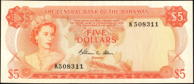 BAHAMAS. Central Bank of the Bahamas. 5 Dollars, 1974. P-37b. Very Fine.

Estimate: $50.00-$100.00
