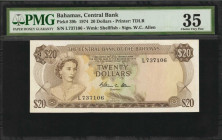 BAHAMAS. Central Bank of the Bahamas. 20 Dollars, 1974. P-39b. PMG Choice Very Fine 35.

Printed by TDLR. Watermark of shellfish. Signature of W.C. Al...