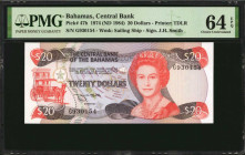 BAHAMAS. Central Bank of the Bahamas. 20 Dollars, 1974 (ND 1984). P-47b. PMG Choice Uncirculated 64 EPQ.

Estimate: $150.00-$250.00