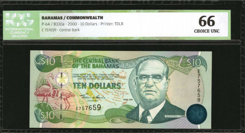 BAHAMAS. Central Bank of the Bahamas. 10 Dollars, 2000. P-64. ICG Choice Uncircu...