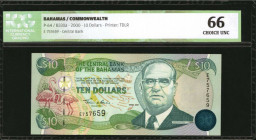 BAHAMAS. Central Bank of the Bahamas. 10 Dollars, 2000. P-64. ICG Choice Uncirculated 66.

Estimate: $50.00-$100.00