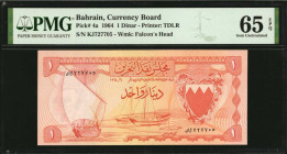 BAHRAIN. Bahrain Currency Board. 1 Dinar, 1964. P-4a. PMG Gem Uncirculated 65 EPQ.

Estimate: $150.00-$200.00