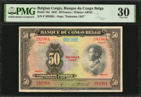 BELGIAN CONGO. Banque du Congo Belge. 50 Francs, 1947. P-16e. PMG Very Fine 30.

PMG comments "Minor Rust."

Estimate: $200.00-$400.00