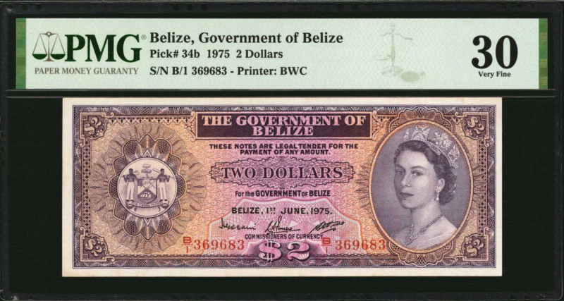 BELIZE. Lot of (2). Mixed Banks. 2 & 5 Dollars, 1975 & 1987. P-34b & 47a. PMG Ve...