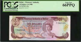 BELIZE. Monetary Authority of Belize. 10 Dollars, 1980. P-40a. PCGS Currency Gem New 66 PPQ.

Estimate: $200.00-$400.00