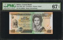BELIZE. Central Bank of Belize. 10 Dollars, 2011. P-68d. PMG Superb Gem Uncirculated 67 EPQ.

Watermark of carved head. Printed by TDLR.

Estimate: $2...