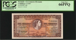 BERMUDA. Bermuda Government. 5 Shillings, 1957. P-18b. PCGS Currency Gem New 66 PPQ.

Estimate: $50.00-$100.00