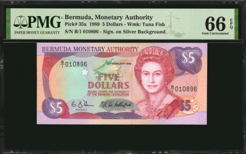 BERMUDA. Bermuda Monetary Authority. 5 Dollars, 1989. P-35a. PMG Gem Uncirculate...
