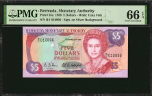 BERMUDA. Bermuda Monetary Authority. 5 Dollars, 1989. P-35a. PMG Gem Uncirculated 66 EPQ.

Estimate: $75.00-$125.00