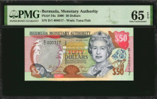 BERMUDA. Bermuda Monetary Authority. 50 Dollars, 2000. P-54a. Low Serial Number. PMG Gem Uncirculated 65 EPQ.

Estimate: $75.00-$125.00