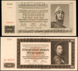 BOHEMIA & MORAVIA. Lot of (2). Nationalbank Fur Bohmen und Mahren in Prag. 500 & 5000 Kronen, 1942-44. P-14s & 17s. About Uncirculated.

Estimate: $10...