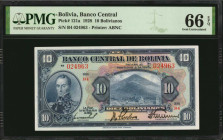 BOLIVIA. Banco Central de Bolivia. 10 Bolivianos, 1928. P-121a. PMG Gem Uncirculated 66 EPQ.

Estimate: $75.00-$125.00