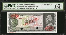 BOLIVIA. Lot of (4). Banco Central De Bolivia. 1, 5, 20 & 100 Peso Bolivianos, 1962. P-152s, 153s, 155s & 157s. Specimens. PMG Gem Uncirculated 65 EPQ...