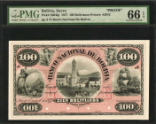 BOLIVIA. Banco Nacional de Bolivia. 100 Bolivianos, 1877. P-S204fp. Proof. PMG Gem Uncirculated 66 EPQ.

Printed by ABNC. Gem.

Estimate: $100.00-$200...