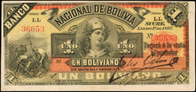 BOLIVIA. Banco Nacional de Bolivia. 1 Boliviano, 1892. P-S211b. Very Fine.

Bright colored 1892 1 Boliviano.

From the Ricardo Collection.

Estimate: ...