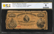 BRAZIL. Thesouro Nacional. 500 Reis, ND (1874). P-A242. PCGS Banknote Very Good 8 Details. Damage, Tears.

A scarce issued type. Estampa 1. PCGS Bankn...