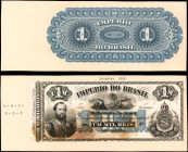 BRAZIL. Lot of (2). Imperio do Brasil. 1 Mil Reis, 1869. P-A-244p. Front & Back Proofs. Uncirculated.

Toning is noticed along with glue/mounting resi...