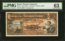 BRAZIL. Thesouro Nacional. 1 Mil Reis, ND (1917). P-5. PMG Choice Uncirculated 63.

Printed by ABNC. Estampa 9A. PMG comments "Minor Stains."

Estimat...