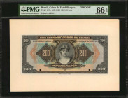 BRAZIL. Caixa de Estabilisacao. 200 Mil Reis, ND (1926). P-107p. Proof. PMG Gem Uncirculated 66 EPQ.

Estimate: $250.00-$450.00
