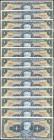 BRAZIL. Tesouro Nacional. 1 Cruzeiro, ND (1954-58). P-150a. About Uncirculated.

22 pieces in lot. Some consecutive. A pleasing grouping of 1 Cruzeiro...