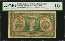 BRITISH GUIANA. Government of British Guiana. 2 Dollars, 1938. P-13b. PMG Choice Fine 15.

Scarce and a highly difficult denomination in any grade, an...