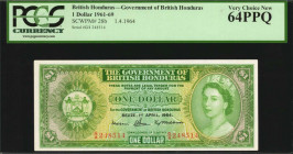 BRITISH HONDURAS. Government of British Honduras. 1 Dollar, 1964. P-28b. PCGS Currency Very Choice New 64 PPQ.

Estimate: $50.00-$100.00