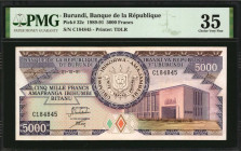 BURUNDI. Banque de la Republique du Burundi. 5000 Francs, 1989-91. P-32c. PMG Choice Very Fine 35.

Estimate: $40.00-$60.00