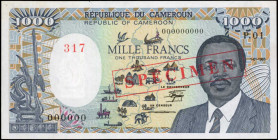 CAMEROON. Republique du Cameroun. 1000 Francs, 1985. P-25s. Specimen. Uncirculated.

Pinholes are noticed.

Estimate: $100.00-$150.00