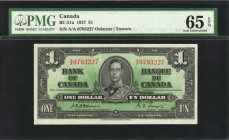 CANADA. Bank of Canada. 1 Dollar, 1937. P-BC-21a. PMG Gem Uncirculated 65 EPQ.

Beautiful gem quality found on this 1937 ace.

Estimate: $300.00-$500....
